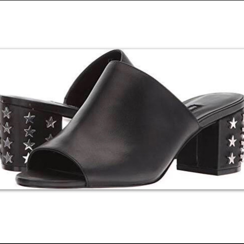 NINE WEST LEATHER STAR STUDDED SLIDE